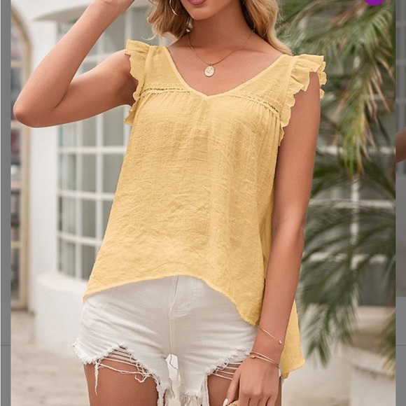 Yellow Tie-Back Flutter Sleeve Top - Picture 5 of 9